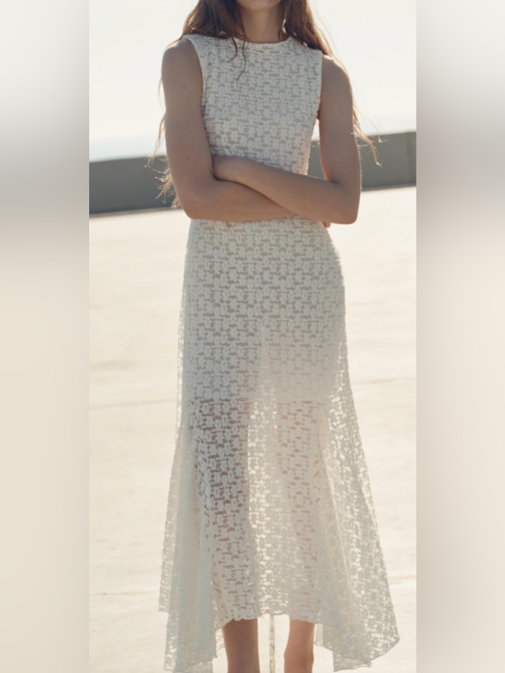 Zara Elegant Sleeveless Ivory Lace Maxi Dress NWT